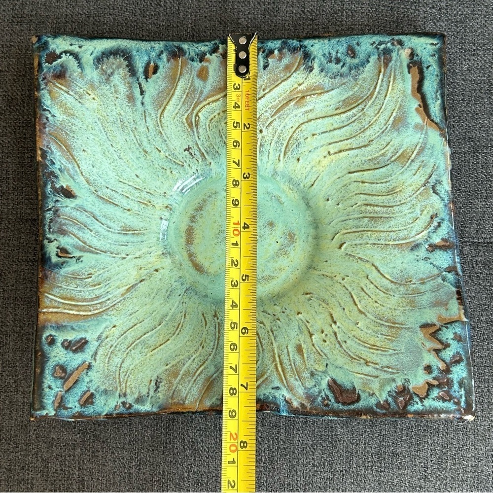 Handmade Abstract Candle Holder Trinket Dish Decor Art Deco Aqua Brown - Picture 8 of 8